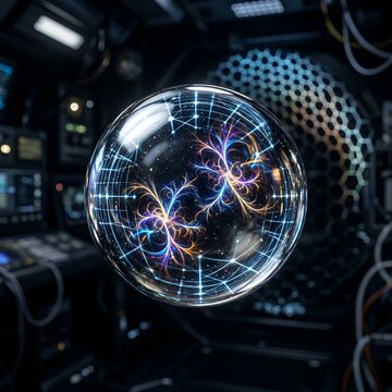 Futuristic Digital Orb with Fractal Energy Patterns in Sci-Fi Lab
