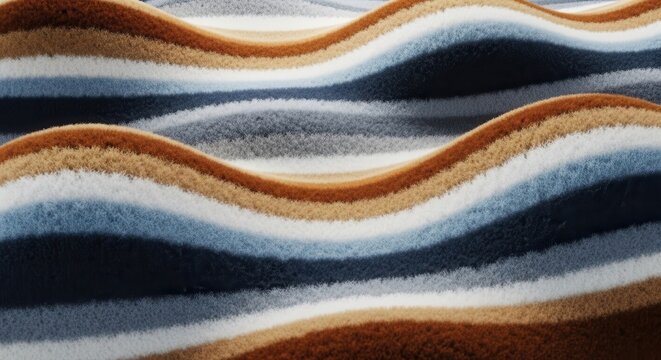 Abstract wavy textured stripes of blue, brown, white, and grey with soft lighting