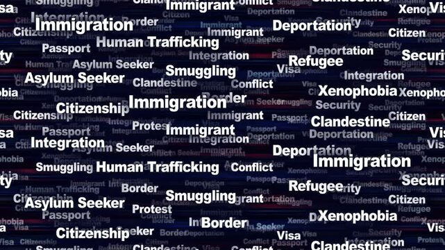 IMMIGRATION Seamless Endless Keywords Animation, Background, Loop
