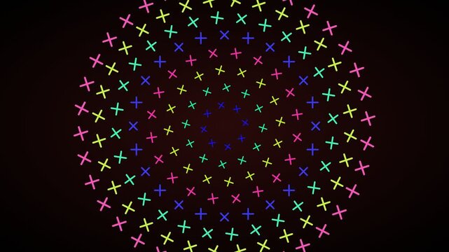 Colorful geometric plus sign pattern rotating motion animation background loop