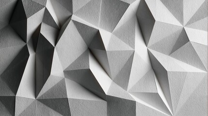 Fototapeta premium Abstract geometric pattern featuring sharp white triangular shapes with textured surfaces and dramatic lighting creating deep shadows across the composition