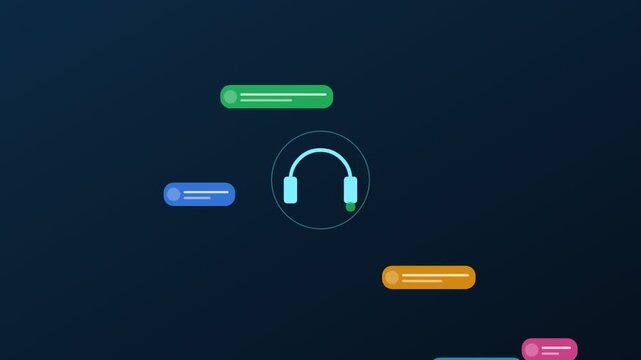 Customer support concept: animated headset with floating chat bubbles animation