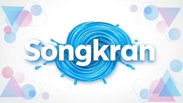 Songkran Water Festival Greeting with Dynamic 3D Blue Liquid Splash and Abstract Motion Graphics