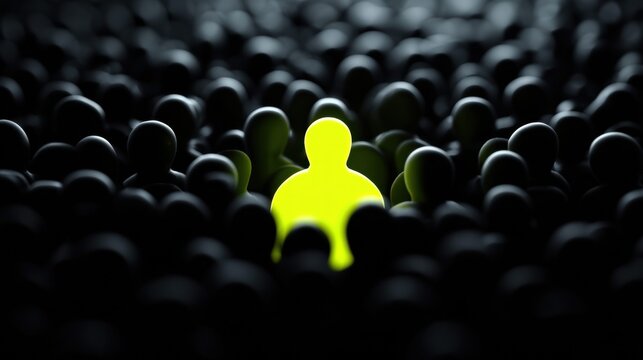 A vibrant, illuminated person standing out from the background crowd, symbolizing individuality.