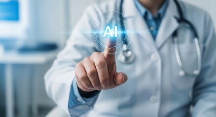 Fototapeta premium Doctor interacting with artificial intelligence technology in medical setting