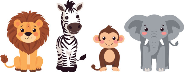 Cute cartoon safari animals seamless vector pattern with playful baby lion zebra monkey and elephant characters for kids textile design © MdArif