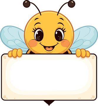 Modern flat honey bee icon vector illustration with abstract animal head holding blank message board card for business branding