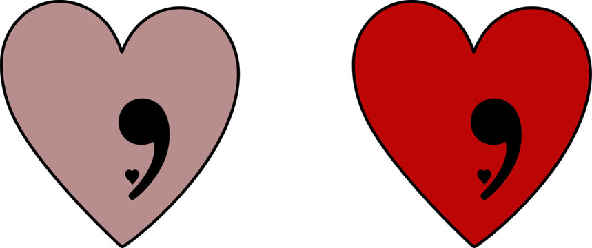 Mental health awareness semicolon heart symbols for support and hope