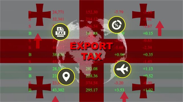 Export Tax on Global Trade: An illustration representing the imposition of an export tax on international commerce, with graphics depicting global trade routes, currency fluctuations.