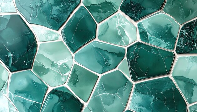 Abstract Green Geometric Mosaic Pattern Background.
