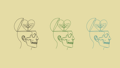 Obraz premium Mental health awareness plant growth skull profile illustrations
