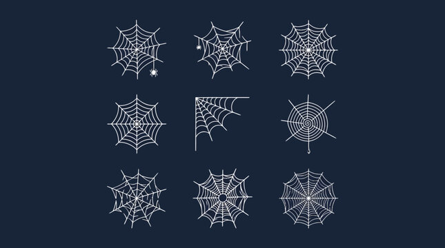 spider web designs for halloween featuring spooky cobweb and insect illustrations on a dark background ideal for seasonal graphic resources.