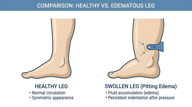 Comparison of Healthy Leg vs Pitting Edema Medical Illustration