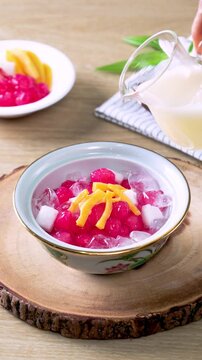TabTim Krob (Water Chestnuts in Coconut Milk) Thai dessert