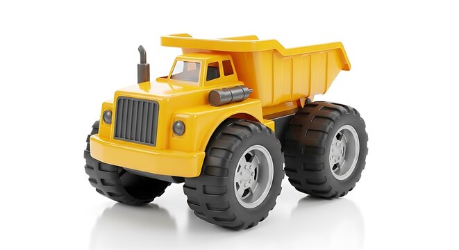 Yellow toy dump truck isolated on white background