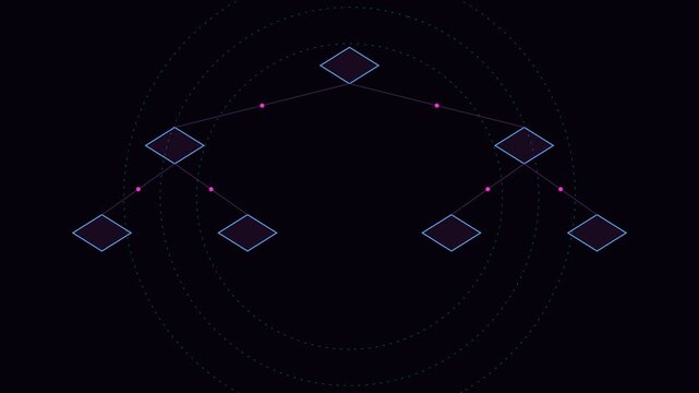 Digital binary tree data structure animation with glowing network nodes animation