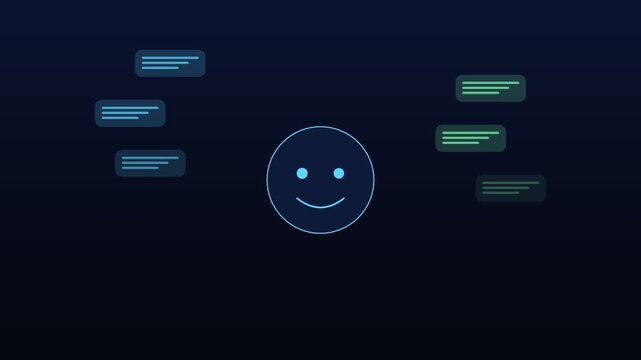 Digital customer feedback concept with animated happy emoji and chat bubbles animation
