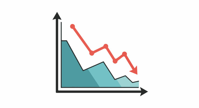 A downward trend graph with a red arrow indicating a decline