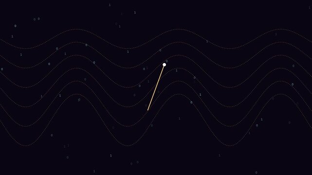 Digital data flow abstract animation background, with binary code, and wave motion