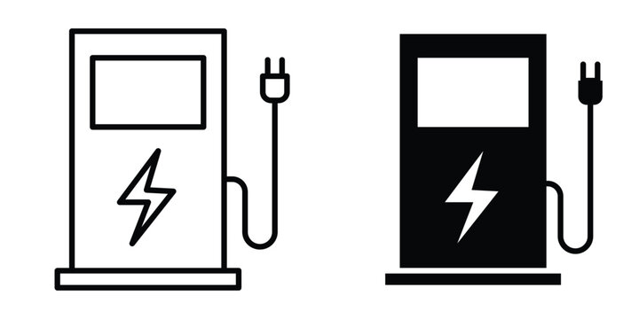 Charging station icon vector bundle in black