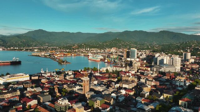 Aerial view of Batumi Georgia, modern city skyline and Black Sea coast