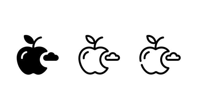 Minimalist apple icons in different stages of bite with fresh and bitten appearances