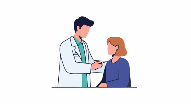 Doctor in white coat examines patient with stubby finger