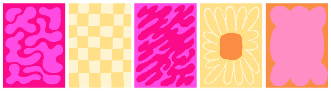 Vector hand drawn sketchy abstract shapes and background with copy space, vertical backdrops for social media, doodle illustration, flowers for prints and cards, simple minimal design elements