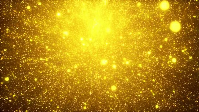 Golden sparkling particles radiating outward in a mesmerizing display. Represents celebration, joy, and festive occasions