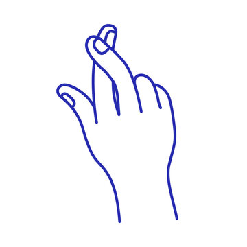Vector logo design template, graphic element for advertising, branding, doodle sketch mascot and character hand, crossed fingers for luck