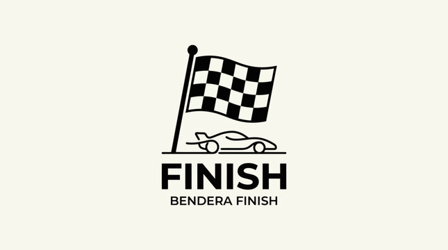 A black and white icon showing a racing car and a checkered flag