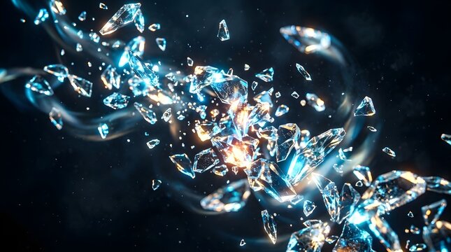 shattered crystal pieces floting in air.