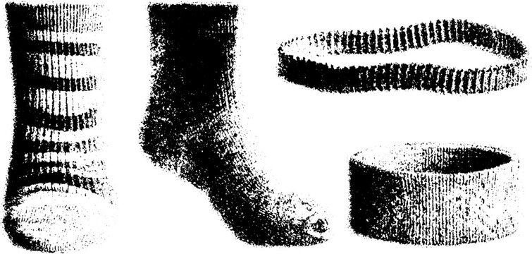 Striped socks and accessories. Thick and textured fabric illustration in a unique vector set, showcasing styles for clothing.
