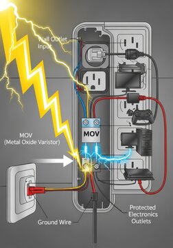 Technical Illustration of Surge Protector Functionality with MOV and Lightning Strike Protection for Electronics