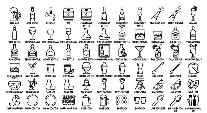 Beer Wine and Spirits Outline Icon Collection