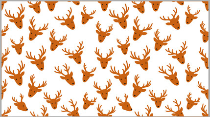 Obraz premium Seamless repeating deer head pattern with antlers in brown tones, perfect for textiles, wrapping paper, and decorative design projects.