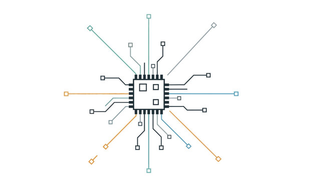 Abstract illustration of a digital central processing unit representing technological connectivity