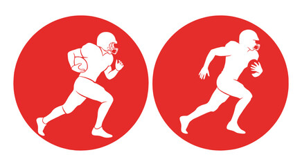 Obraz premium American football player silhouettes on red circular backgrounds athlete athletics