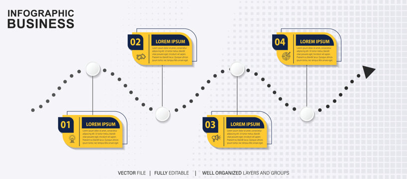 Infographic template with numbered steps and placeholder text for business presentations