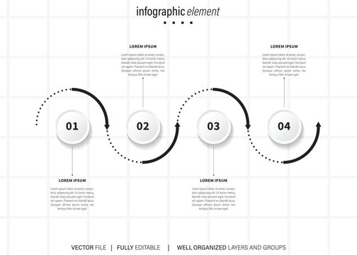 Four step process infographic with circular progress indicators and lorem ipsum text boxes