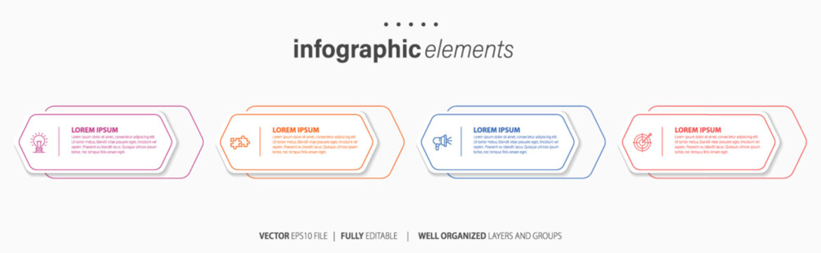 Infographic elements with placeholder text and icons in rounded rectangles vector illustration