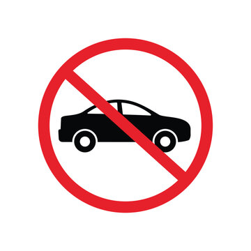 Prohibited car symbol with red circle and slash on white background no vehicles allowed