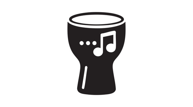 Djembe Drum with Musical Notes: A stylized illustration of a djembe drum, featuring musical notes and rhythmic dots, symbolizing the vibrant sound and cultural heritage of this percussion instrument.
