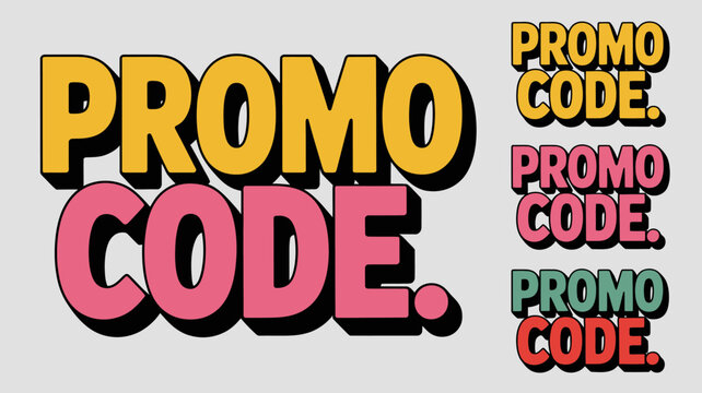 Promo code text with colorful letters on a clean background