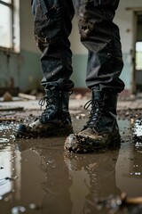 Obraz premium Military boots in the mud