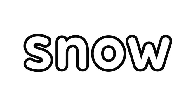Playful black and white typography of the word snow written in a bubbly and rounded font style for winter-themed graphic design projects.