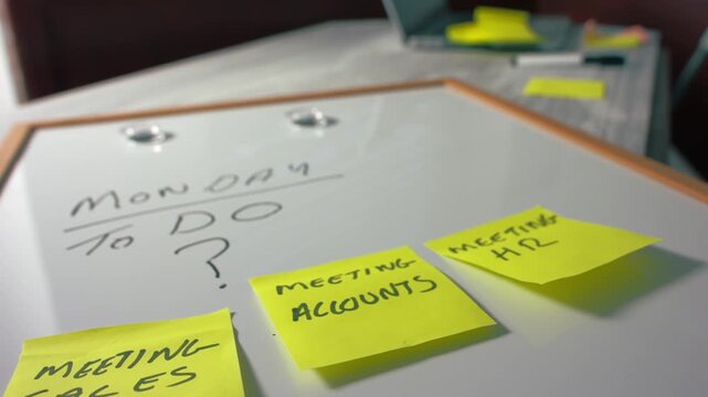 Monday morning schedule on whiteboard
