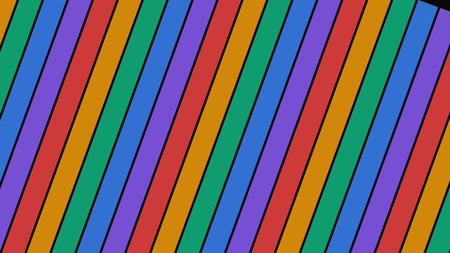Dynamic diagonal rainbow stripes motion background, vibrant colorful abstract pattern animation
