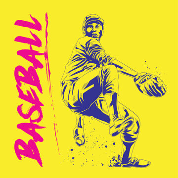 Baseball Pitcher Action Graphic with Vibrant Typography