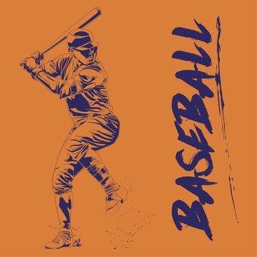 Baseball Batter Swing Action Graphic with Grunge Typography